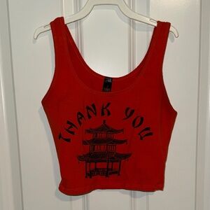 Orange Graphic Tank Top with Pagoda Print